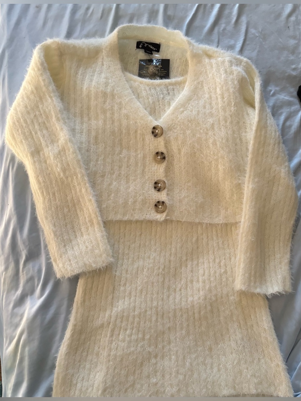 Art Class Girls Ivory Sweater Dress & Matching Cardigan sz Xs (4/5)